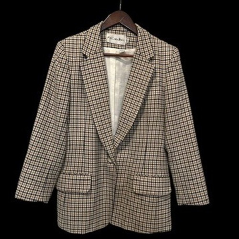 JH‎ Collectibles 90's Vintage 100% Wool Houndstooth Blazer 8P Dark Academia